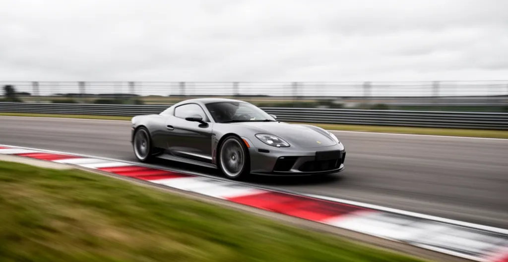 Voiture de sport négociant un virage sur circuit automobile avec flou de mouvement en arrière-plan